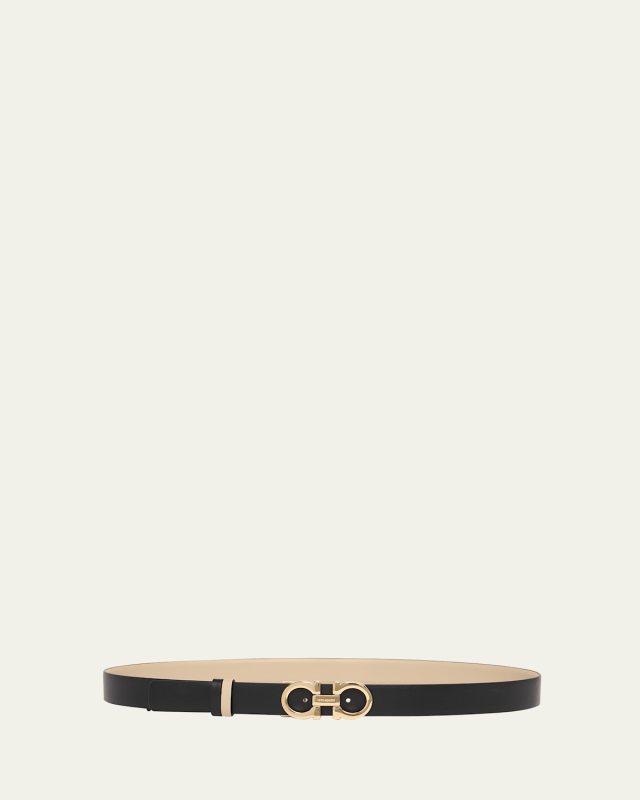 Mediterranean Gancini Leather Skinny Belt